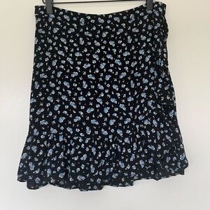 Madewell Black and Blue Floral Ruffle Mini Skirt